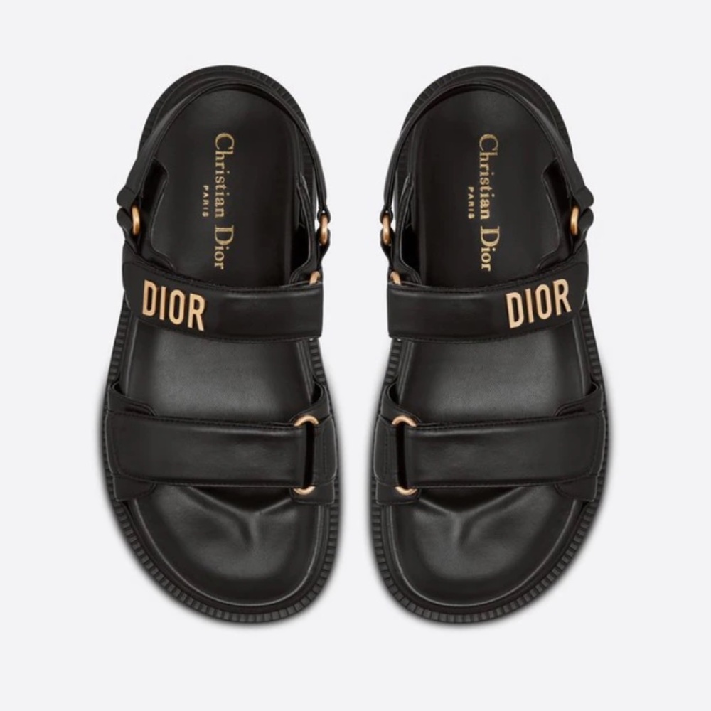 Dior ‘DiorAct’ Black Lambskin Dad Sandals - 38.5